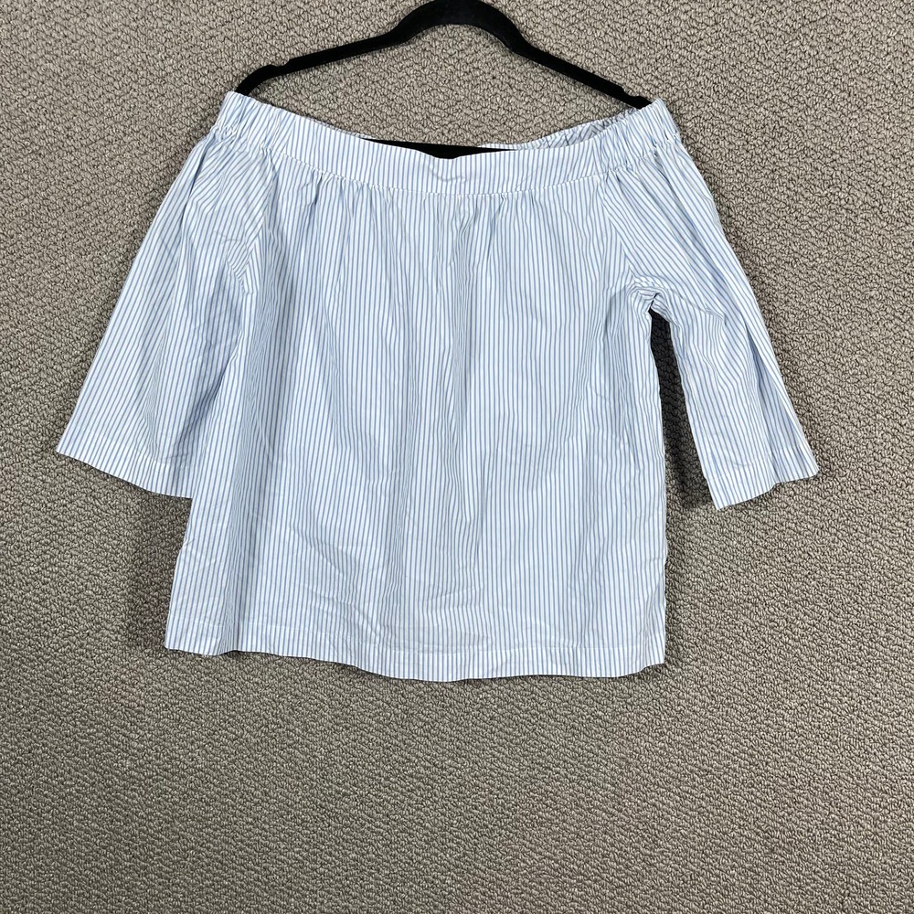 Madewell Clean Off The Shoulder Top Womens Size‎ XS Blue White Striped Casual